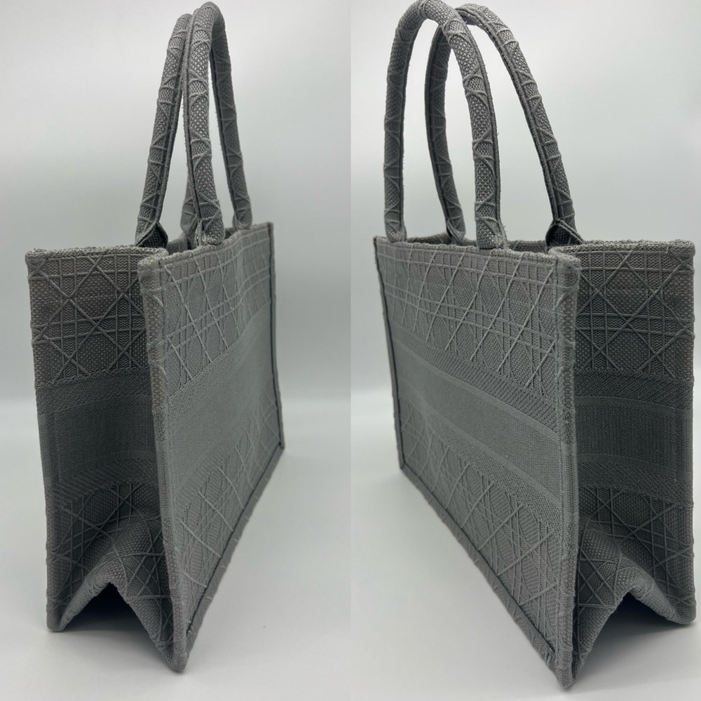 Authentic NEW Christian Dior Embroidered Cannage canvas grey medium book tote - Picture 8 of 16